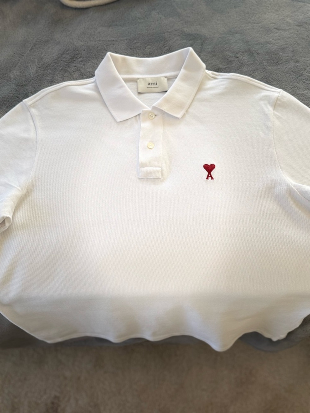 Ami Alexandre Mattiussi White Polo with Red Heart Logo